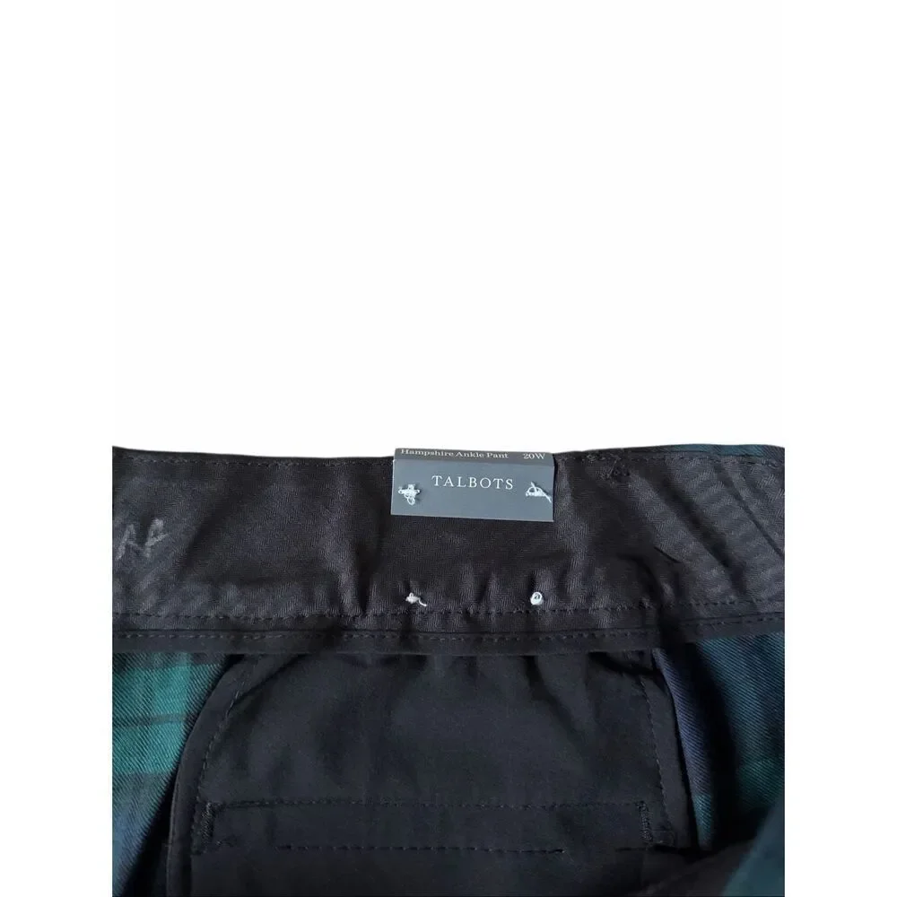 TALBOTS pants HAMPSHIRE ANKLE NEW Wool Blend BLACK Green WATCH PLAID size 20W Pl